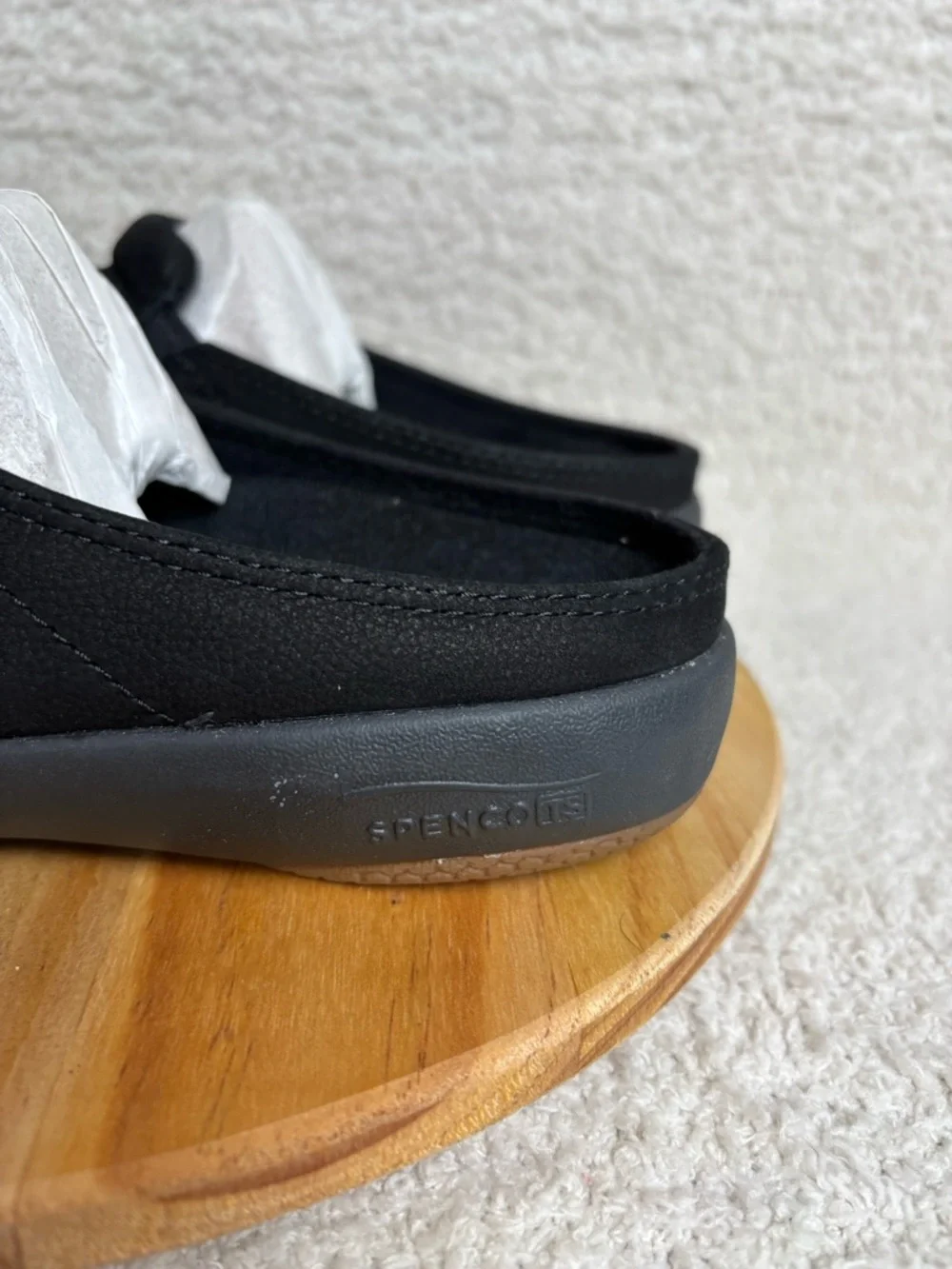 Spenco Siesta Slide Nubuck Mens 7.5D in Black Waco Shoe Company